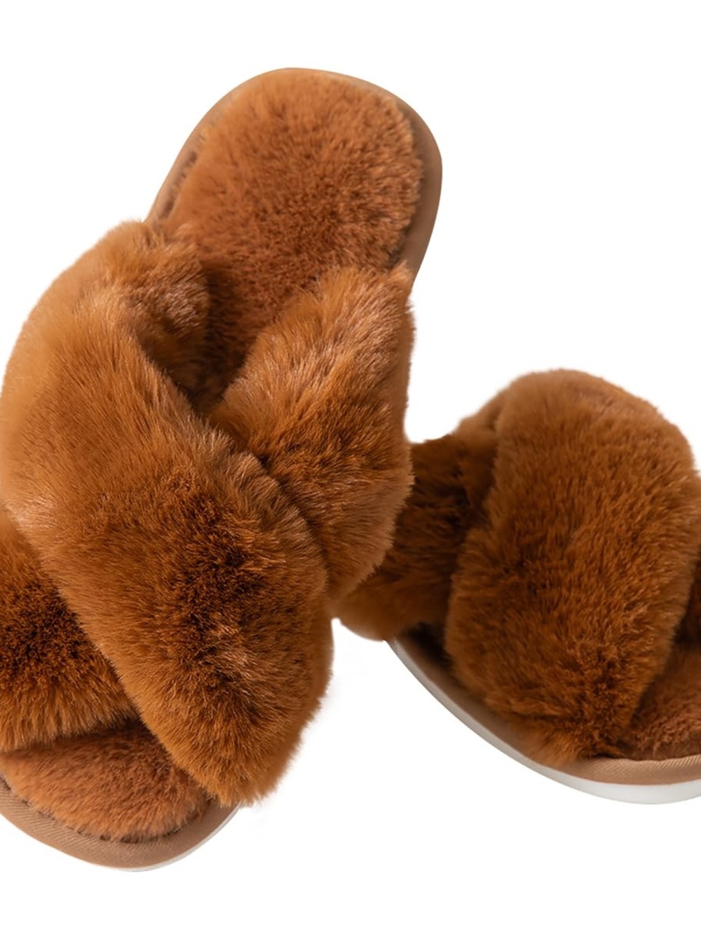 Cozy Faux-Fur Crossband Slide Slipper Sandals - Rusty Orange